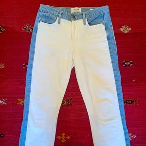 FRAME white & blue paneled jeans
